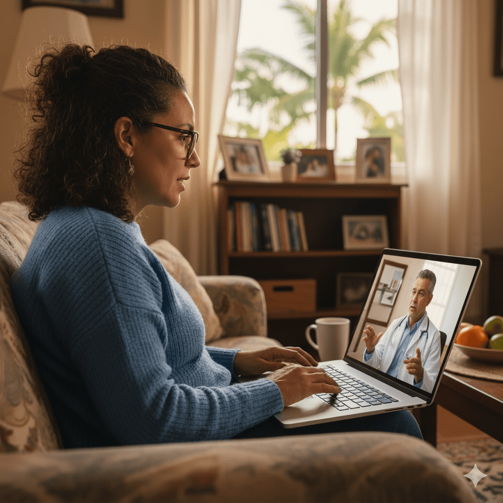 Person having online weight loss consultation